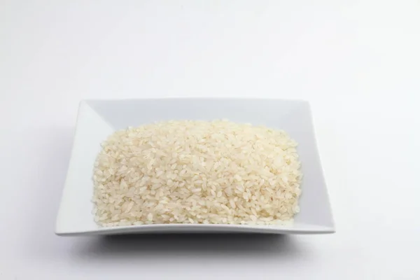 Uma Tigela Com Arroz Isolado Fundo Branco — Fotografia de Stock