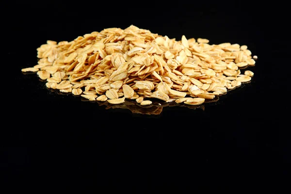 Macro Image Rolled Oats Black Background Copy Space Right Half — Stock Photo, Image