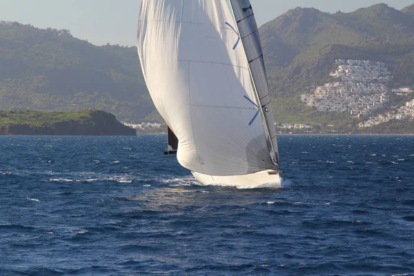 Navegando Iates Navio Com Velas Brancas Corrida Regata Mar Aberto — Fotografia de Stock