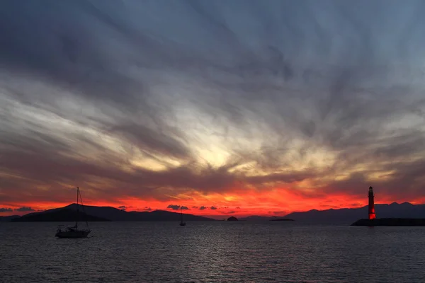 Küstenstadt Bodrum Und Spektakuläre Sonnenuntergänge Mugla Türkei — Stockfoto