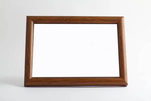 Prázdný Dřevěný Rám Pro Malbu Obrázek Nebo Text Bílém Dřevě — Stock fotografie