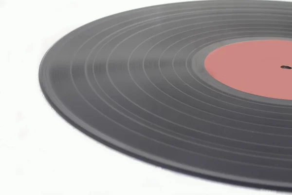 12Palcový Vinylový Disk Prázdným Červeným Štítkem Detailní Záběr Horní Pohled — Stock fotografie