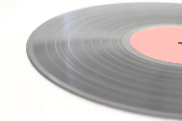 12Palcový Vinylový Disk Prázdným Červeným Štítkem Detailní Záběr Horní Pohled — Stock fotografie