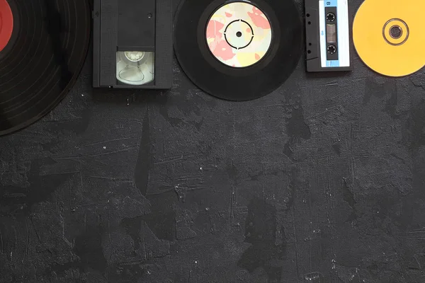 Müzikal Depolama Cihazları Kopyalama Alanı Eski Ses Kasetleri Küçük Disk — Stok fotoğraf