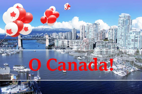 Kanadensiska Maple Leaf Ballonger Sväva Över Staden Vancouver Kanada Dag — Stockfoto