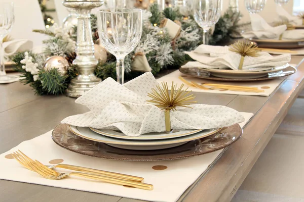 Elegante Tavolo Pranzo Natale — Foto Stock