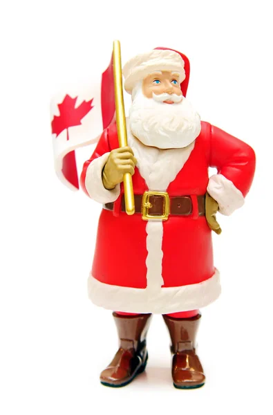 Natal Papai Noel Ornamento Segurando Uma Bandeira Folha Bordo Canadá — Fotografia de Stock