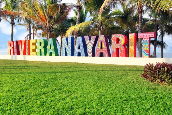 Colorfully Painted Riviera Nayarit Sign Public Beach Mexico Translation Coastline — Stock Photo, Image