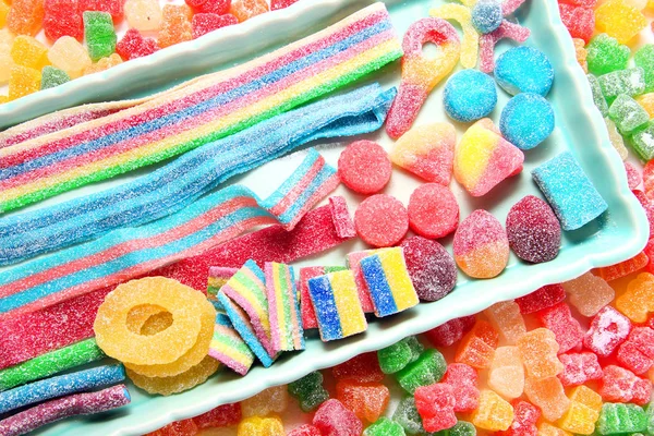 Assorted Variety Sour Candies Includes Extreme Sour Soft Fruit Chews — Stock Photo, Image