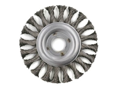 Açı öğütücü için metal fırça beyaz arkaplanda izole edildi