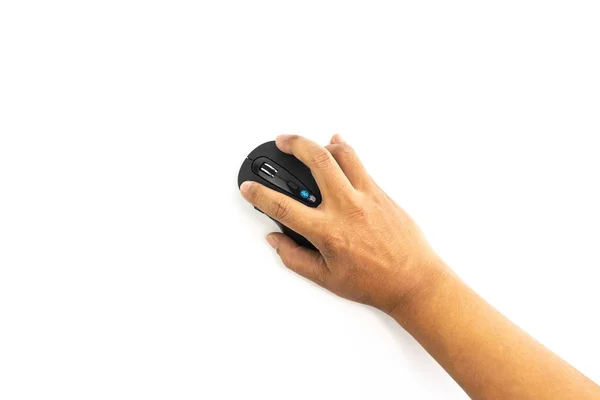 Adamın elini izole beyaz arka plan, sürüm 3.0, kablosuz fare üzerinde bluetooth fare kullanarak