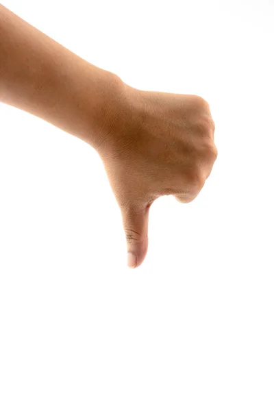 人的手是显示与手指的标志被隔绝在白色背景 不是好手指标志 — 图库照片