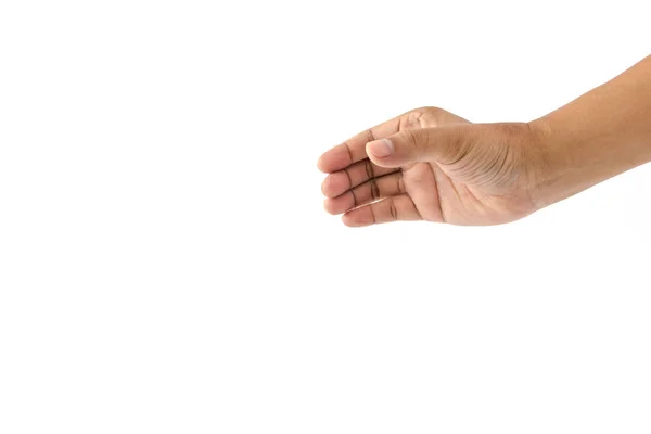 人的手是显示的手势拿起一些孤立的白色背景 — 图库照片