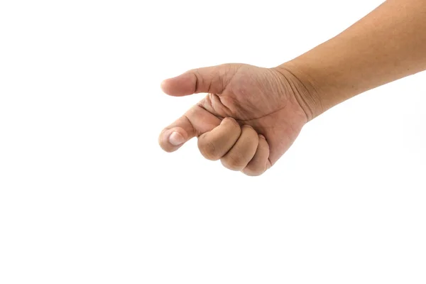 Die Hand Des Menschen Zeigt Die Geste Etwas Isoliertes Auf — Stockfoto
