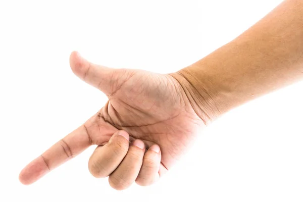 Mano Del Hombre Señala Dedo Aislado Sobre Fondo Blanco — Foto de Stock