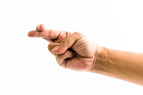 Mano Del Hombre Está Mostrando Cruz Los Dedos Aislados Sobre — Foto de Stock