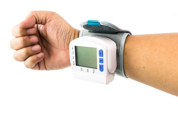Arm Man Who Examining Health Wrist Blood Pressure Monitor Isolated — Stock Photo, Image