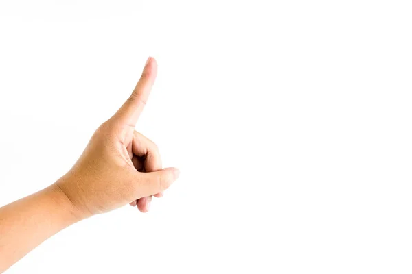 Человек Показывает Указательный Палец Руки Изолированы Белом Фоне — стоковое фото