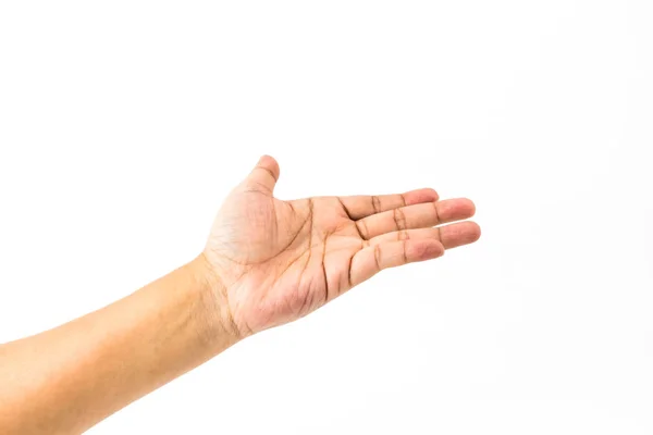 Mão Homem Está Mostrando Símbolo Relação Isolada Fundo Branco — Fotografia de Stock