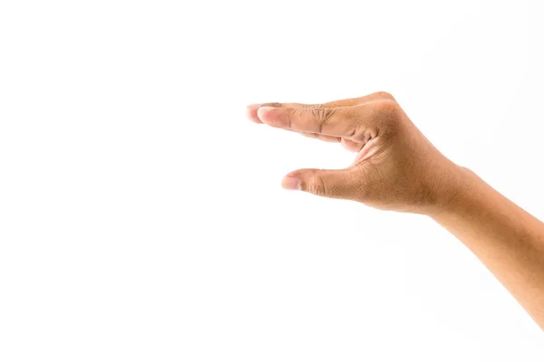 Homem Está Mostrando Indicador Sua Mão Isolado Fundo Branco Símbolo — Fotografia de Stock