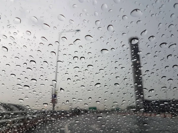 Rain Drop Windshield Car While Car Running Road — Stock Photo, Image