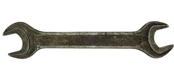 Eski Paslı Anahtar Beyaz Arka Planda Izole Edilmiş Ngiliz Anahtarı — Stok fotoğraf