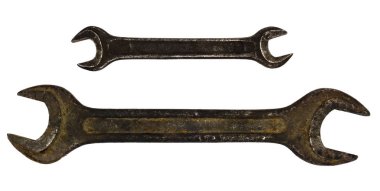 Eski paslı flamalar beyaz arka planda izole edilmiş. İngiliz anahtarı kapat.