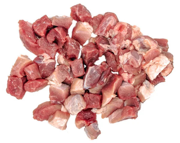 Кусочки Нарезанного Сырого Мяса Изолированы Белом Фоне — стоковое фото