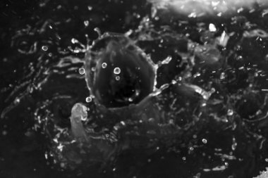 İçinde karanlık bir uçuş, ufuk bokeh su damlaları ile su sıçrama