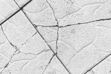 Çatlak kaldırım fayans, gri grunge doku, geçit çatlaklar
