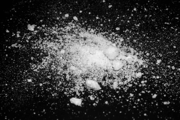 White Crystalline Powder Black Background Sugar Dust — Stock Photo, Image