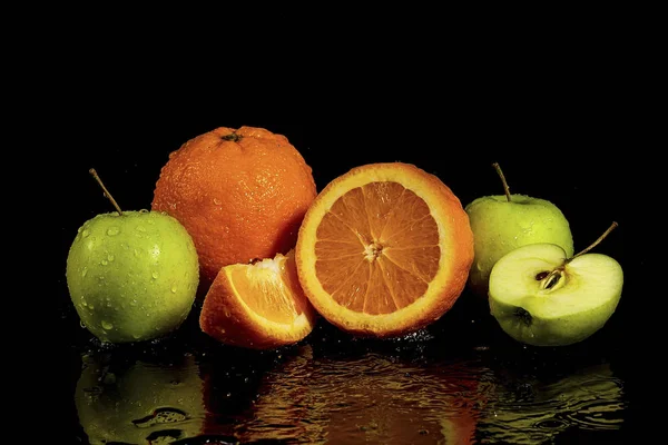 Färsk Frukt Svart Bakgrund Hälsosam Mat Kost — Stockfoto