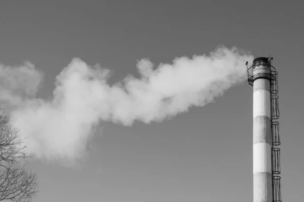 Tubos Partir Dos Quais Fumaça Poluição Ambiental Ecologia Fundo — Fotografia de Stock