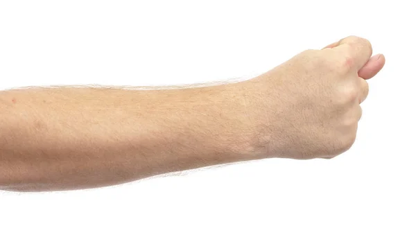 Большой Палец Между Указательным Средним Пальцами Рука Белом Фоне Изолировать — стоковое фото
