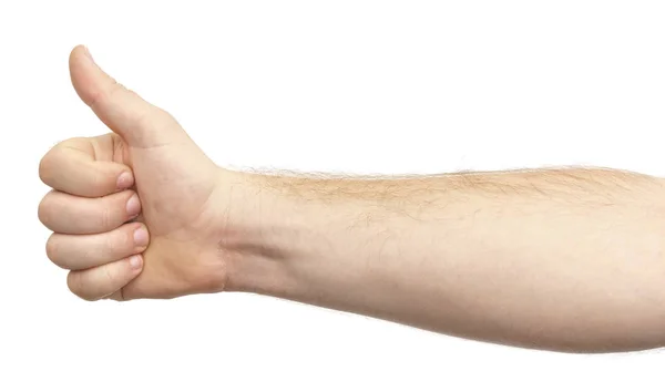 Αντίχειρας Επάνω Χέρι Δείχνει Σαν Λευκό Φόντο Απομόνωση — Φωτογραφία Αρχείου