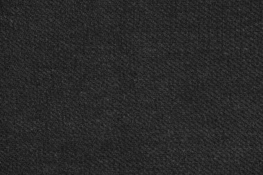 Örgü yün kumaş arka planının siyah doğal dokusu. Koyu gri pamuk kumaş, örülmüş tuval dokusu