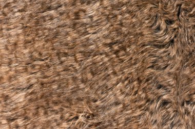 Koyu renkli üst deseni olan kahverengi gerçek yün, turuncu doğal yün, tasarımcılar için tüylü kürk dokusu, yakın çekim yün halı.