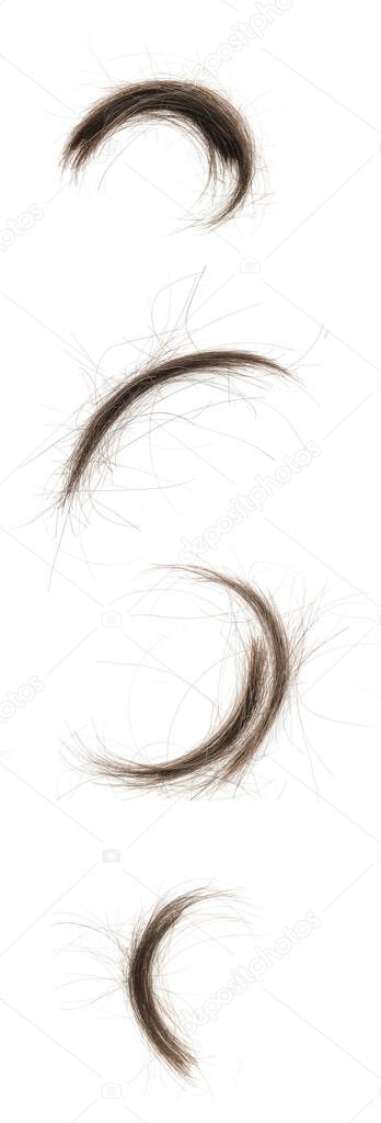 Hair bundle isolated on white background. collage tuft hair close-up