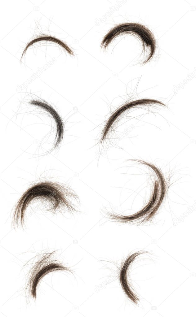 Hair bundle isolated on white background. collage tuft hair close-up
