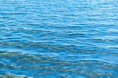 Deniz mavisi su yüzeyi ve kıyıya yakın dalgalar. Arkaplan dokusu.