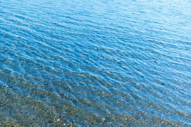 Deniz mavisi su yüzeyi ve kıyıya yakın dalgalar. Arkaplan dokusu.