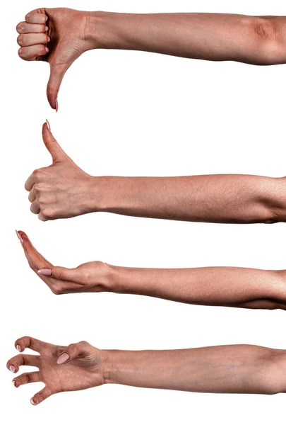 Кілька Зображень Встановили Жіночі Чорні Руки Ізольовані Білий Фон Показують — стокове фото