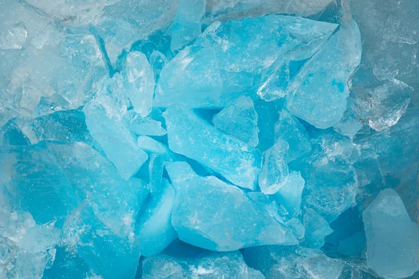 Trozos Vidrio Hielo Azul Triturado Agrietan Textura Del Fondo Primer —  Fotos de Stock