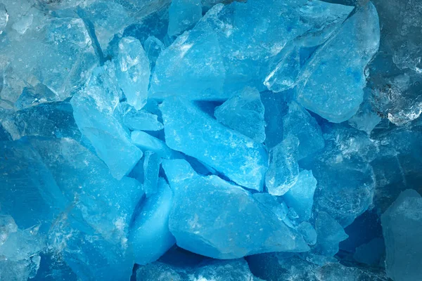 Trozos Vidrio Hielo Azul Triturado Agrietan Textura Del Fondo Primer —  Fotos de Stock