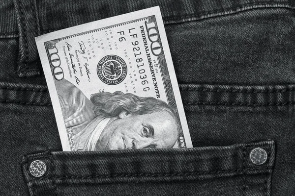 Cebinde Kot Pantolon Desenli 100 Dolarlık Banknot Parası 100 Dolarlık — Stok fotoğraf
