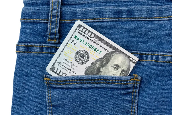 Billete Cien Dólares Pantalones Vaqueros Bolsillo Textura Fondo Billete 100 — Foto de Stock