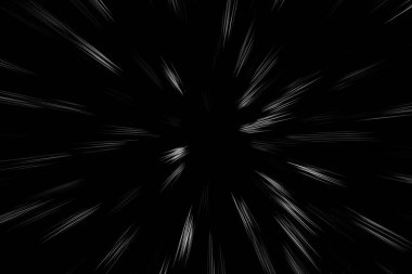 Siyah arkaplandaki Bokeh beyaz çizgileri. Soyut ışık hızı hareket bulanık dokusu. Yıldız parçacığı veya uzay yolculuğu