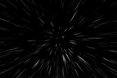 Siyah arkaplan üzerindeki Bokeh beyaz çizgileri, soyut hız ışık hareketi bulanık dokusu, parçacık veya uzay yolculuğu, siyah ve beyaz ekstrüzyon etkisi