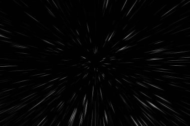 Siyah arkaplan üzerindeki Bokeh beyaz çizgileri, soyut hız ışık hareketi bulanık dokusu, parçacık veya uzay yolculuğu, siyah ve beyaz ekstrüzyon etkisi
