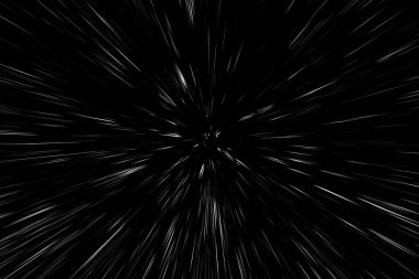 Siyah arkaplan üzerindeki Bokeh beyaz çizgileri, soyut hız ışık hareketi bulanık dokusu, parçacık veya uzay yolculuğu, siyah ve beyaz ekstrüzyon etkisi